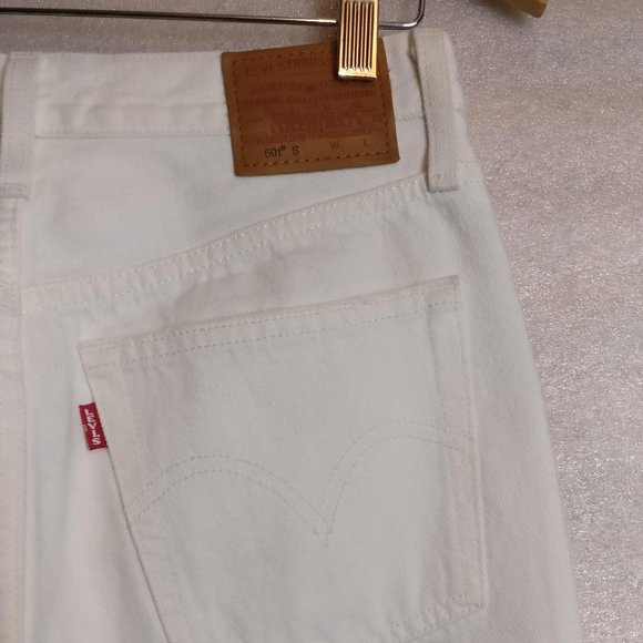 Levi's 501 Skinny White Button Fly HighRise DON'T MIND IF I DO Jean 28w/measurem - Picture 10 of 12